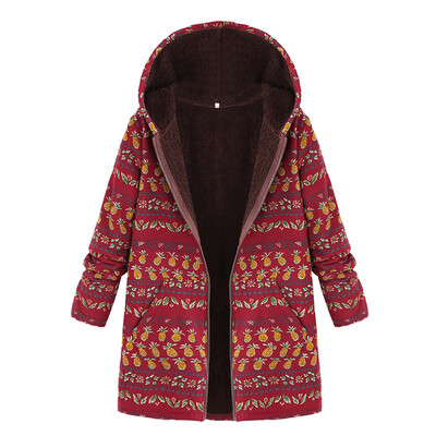 

Toponeto Womens Winter Warm Outwear Floral Print Hooded Pockets Vintage Oversize Coats