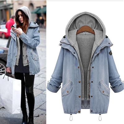 

Roseonmyhand Winter Women Warm Collar Hooded Coat Jacket Denim Trench Parka Outwear