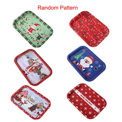 

Christmas Decorative Tinplate Storage Tray Food Serving Plate Fruit Tray Holiday Home Organizer Decorations Random Pattern