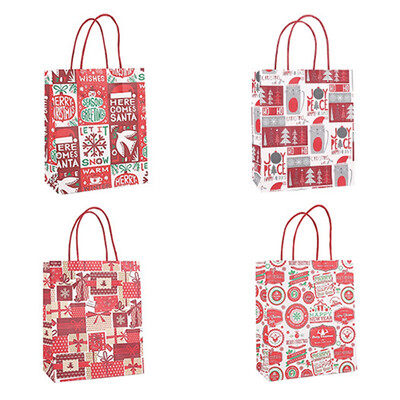 

1Pcs Color Random Merry Christmas Gift Bag With Handle Decoration Kraft Paper Bag Lovely Christmas Tree Santa Claus Paper Bag