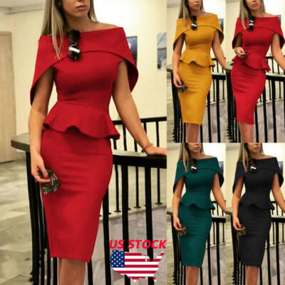 

Women Elegant Midi Dress Sexy Off Shoulder Evening Party Cocktail Club Dresses