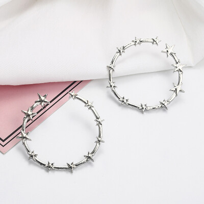 

E0193 Vintage Circle Large Star Earrings Matte Gold color Earings Stainless Steel Big Drop Earrings For Women Jewelry
