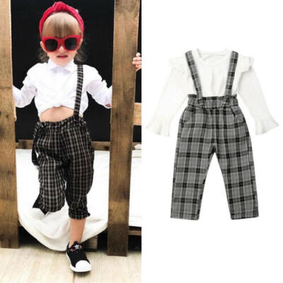 

Toddler Baby Girl Autumn Outfit Set Long Sleeve Top Suspender Pants 2PCS Clothes