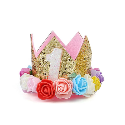 

FUNNYBUNNY Baby Rose Flower Golden Crown Birthday Headband Hair Accessories