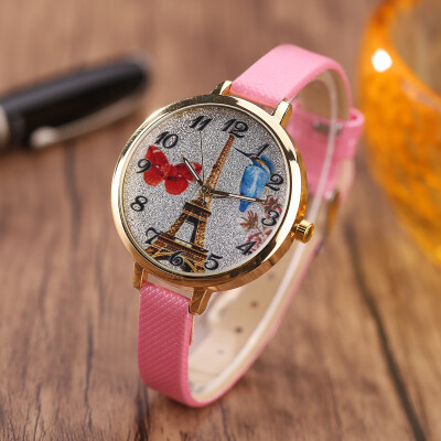 

Silver powder Paris Tower ladies fine watch with personality quartz