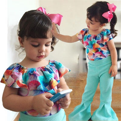 

Newborn Kids Baby Girls Sea Shell Floral Tops Pants Trousers Outfits Clothes Set