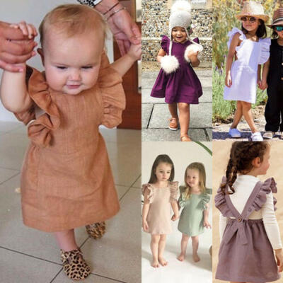 

Newborn Toddler Kids Baby Girls Summer Solid Color Ruffle Party Dress Clothes