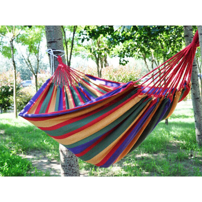 

200cm x 160cm Hammock outdoor Leisure bed Stripe hanging bed double sleeping canvas swing hammock camping hunting