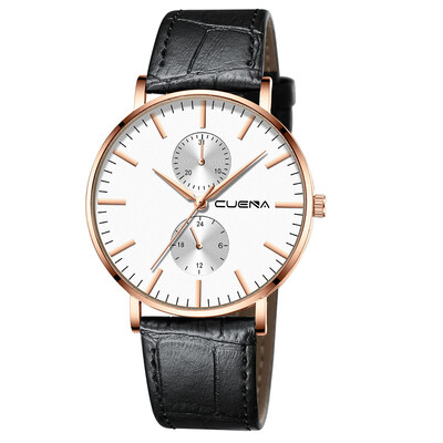 

Gobestart Fashion Mens Leather Military Alloy Analog Quartz Wrist Watch Business Watches