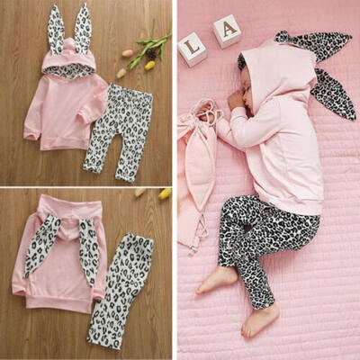 

Toddler Infant Baby Girl Hooded Top Sweatshirt Long Pants Leopard Outfit Clothes