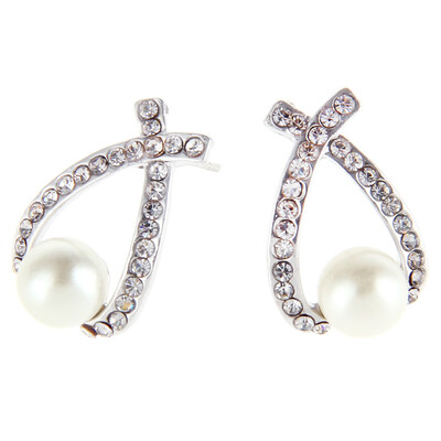 

Faux Pearl Rhinestone Embellished Intersect Stud Earrings
