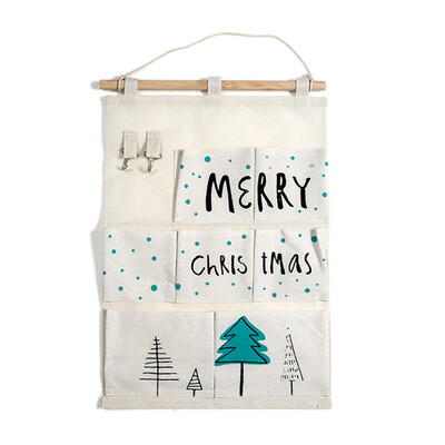 

Christmas Printed Canvas Storage Bag Creative Door Decor Storage Small Hook