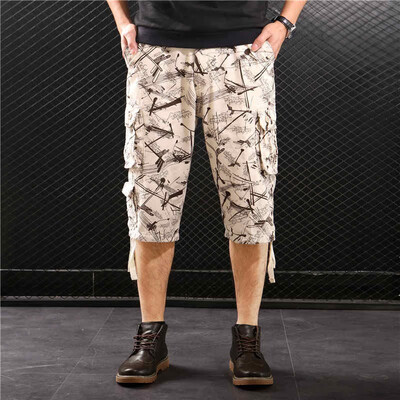 

SQSI summer shorts mens cropped trousers cotton loose camouflage multi-pocket tooling 4878