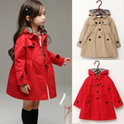 

Girl Kids Hooded Trench Coat Windbreaker Jacket Parka Fleece Outwear Clothing UK