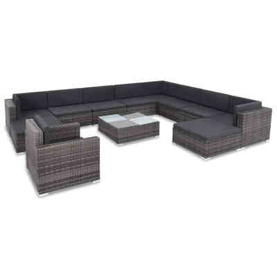 

12 Piece Garden Lounge Set with Cushions Poly Rattan Gray