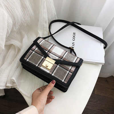 

Qiao Bani 2019 new Korean chic fashion plaid contrast color flip bag trend single shoulder diagonal handbags wholesale