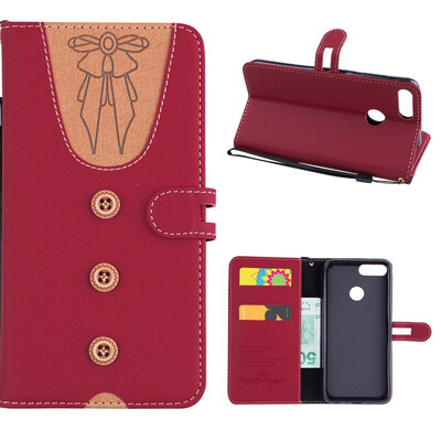 

MOONCASE Huawei P Smart splicing embossed womens leather case - red