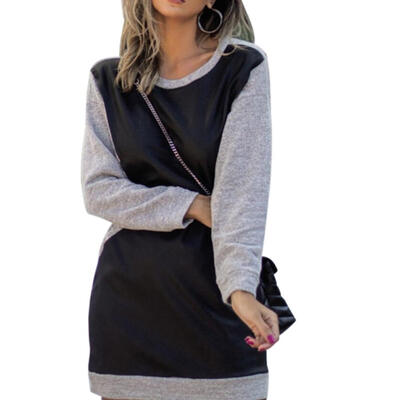 

Spring Women Long Sweatshirt O-neck Long Sleeve Splicing Knit Pullover Tops