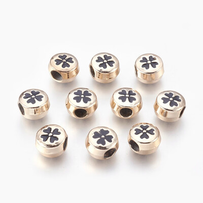 

Alloy Enamel Clover European Beads Large Hole Flat Round Beads Golden Black 10x75mm Hole 4mm
