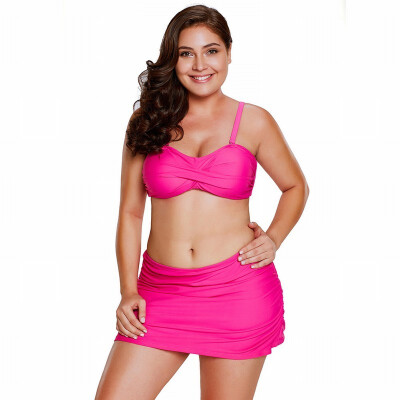 

Plus Size solid color tube top strap bikini skirt trousers skirt pleated split swimsuit