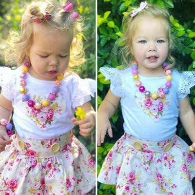 

US Infant Baby Girls Love Tops Flower Short Mini Skirt Sunsuit Dress Clothes Set
