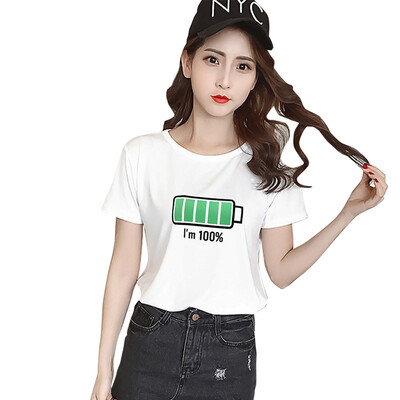 

Women Round Collar Summer Simple Battery Print Loose Short Sleeve Casual Simple Wild t-Shirt