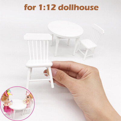 

YIWULA112 Dollhouse Miniature Furniture White Color Round Dining Table Chair Set