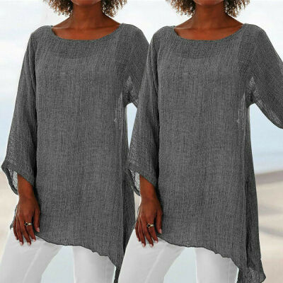 

Women Soft Cotton Linen Tunic T-Shirt Casual Loose Blouse T-Shirt Irregular Tops