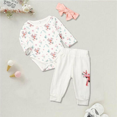 

US Newborn Baby Girls Christmas Xmas Deer Romper Tops Pants Cotton Clothes 0-24M