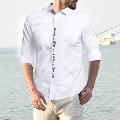 

Tailored Fashion Mens Long Sleeve Casual Fit Silm Shirt Blouse Letter Printed Top