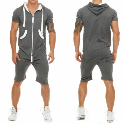 

SUNSIOM Stylish Men Short Sleeve Shirts Pants Jumpsuit Romper One Piece Shorts Playsuits