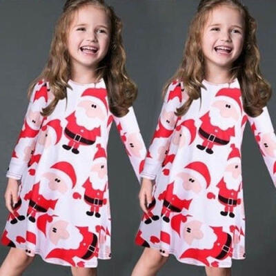 

Fashion Kids Baby Red Santa Claus Xmas Long Sleeved Swing Party Dress Gift Novelty Merry Christmas 3-7 Years