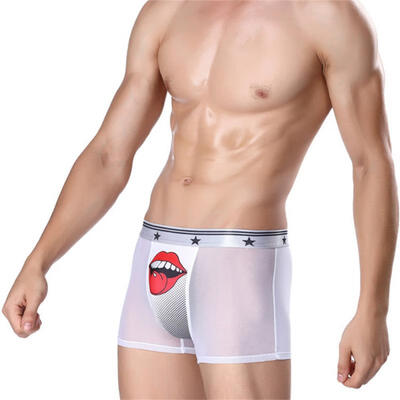 

Mens Modal Sexy Silk Printing Breathable Boxers Underwear Taste 3D Lips Shorts Pattern 6 Colors Optional