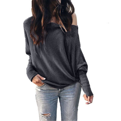 

Strapless Lantern Sleeve T-Shirt Womens Long Sleeve Simple Solid Color Casual Joker Loose Autumn Micro Sexy