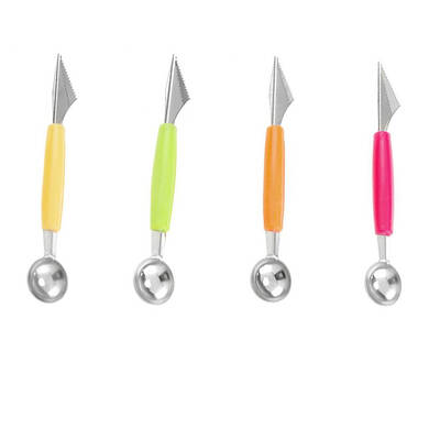 

2 in 1 Double Head Fruit Ball Carving Device Waterlemon Scoop Melon Digger Jar Mashed Baller Ice Cream Spoon