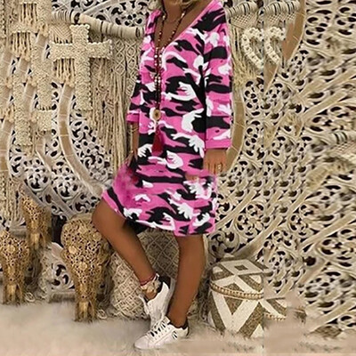 

Tailored Fashion Women Leisure Long Sleeve Camouflage V-Neck Hooded Dress