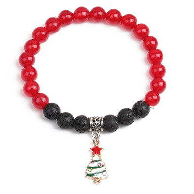 

Christmas Deer Snow Healing Beaded Bracelet Natural Lava Stone Beads Bracelet For Women Reiki Prayer Fashion Jewelry
