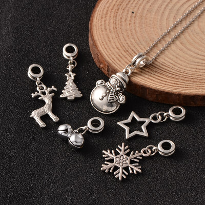 

Christmas Theme Alloy European Dangle Large Hole Pendants Antique Silver 1025x1119x210mm Hole 5mm 6pcsset