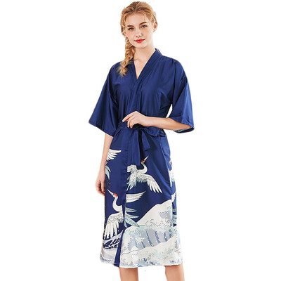

Toponeto New Women Simulation Silk Pajamas Sexy Print Lingerie Bathrobe Bride Robe