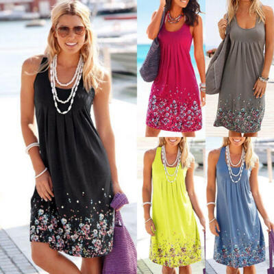 

US Plus Size Womens Summer Floral Sundress Sleeveless Beach Mini Dress Tank Tops