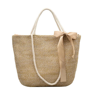 

Girls Ribbon Bowknot Straw Shoulder Handbags Women Shopping Totes Beach Bag