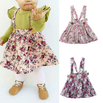 

Infant Toddler Baby Girls Floral Party Princess Strap Skirt Bib Dress Outfits