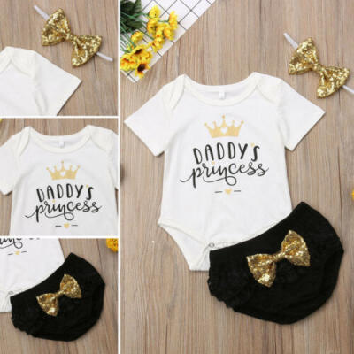 

3PCS Cute Newborn Baby Girl Outfits Clothes Tops RomperTutu Shorts Pants Set US