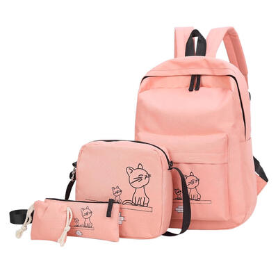 

4pcsSet Cartoon Cats Printed Women Travel Backpacks Clutch Shoulder Bags