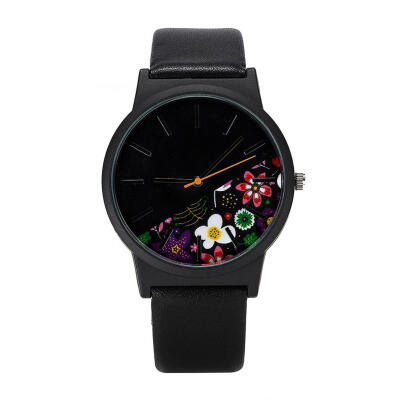 

PU Leather Garden Flowers Men&Women Quartz Watch Wristwatch