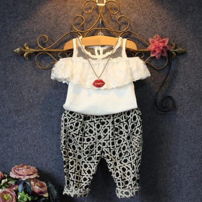 

2PCS Baby Toddler Girls Kids Lace Floral TopsCheck Pants Outfits Clothes Set 2-7Y