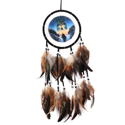 

Oil Painting Wolf Dream Catcher Feather Bead Hanging Decor Ornament