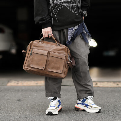 

Mens cross-section recreational retro briefcase inclined handbag bag leather Korean version single shoulder bag