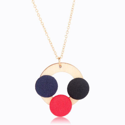 

New Trendy Round Pendant Necklace For Women Personality Wood Cloth Alloy Chain Necklace New Female Trendy Jewelry Gold Color