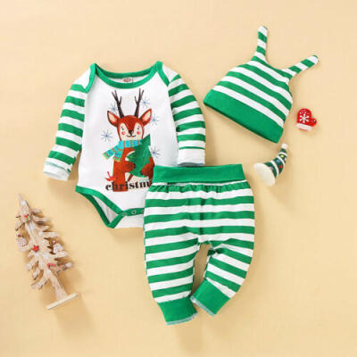 

Newborn Baby Boys Girls Clothes Christmas Long Sleeve Tops Pants Hat Outfits Set